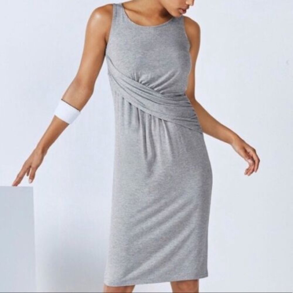 Fabletics Retta Dress Gray Sleeveless Tank Midi Crossover Waist Size M Medium